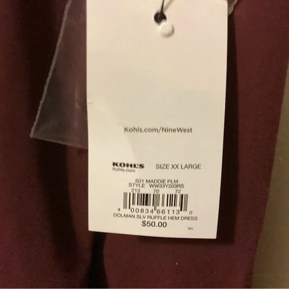 Nine West Burgundy Button Down Ruffle Hem Dress Long Sleeve New - Picture 7 of 7